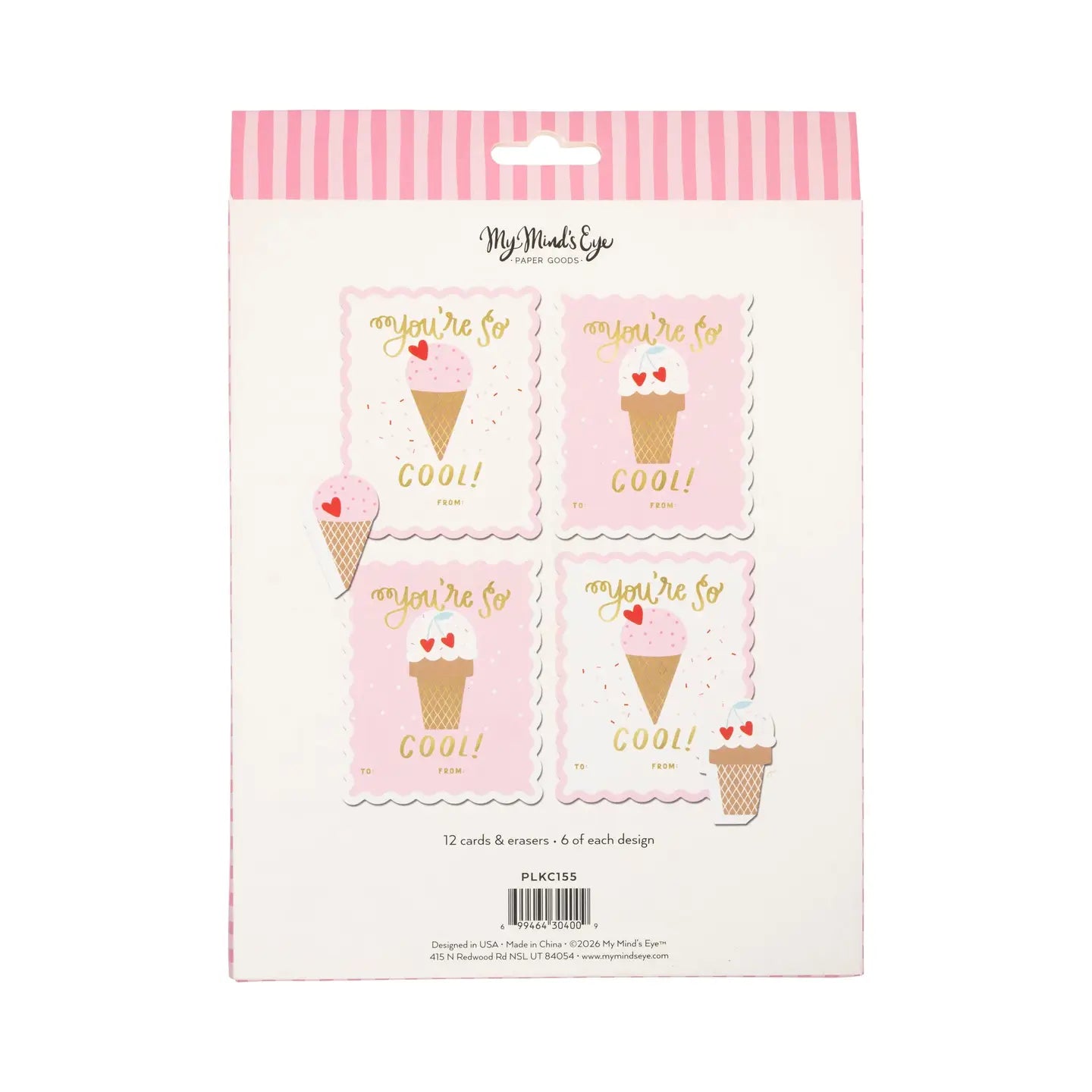 Ice Cream Valentine's Cards and Erasers