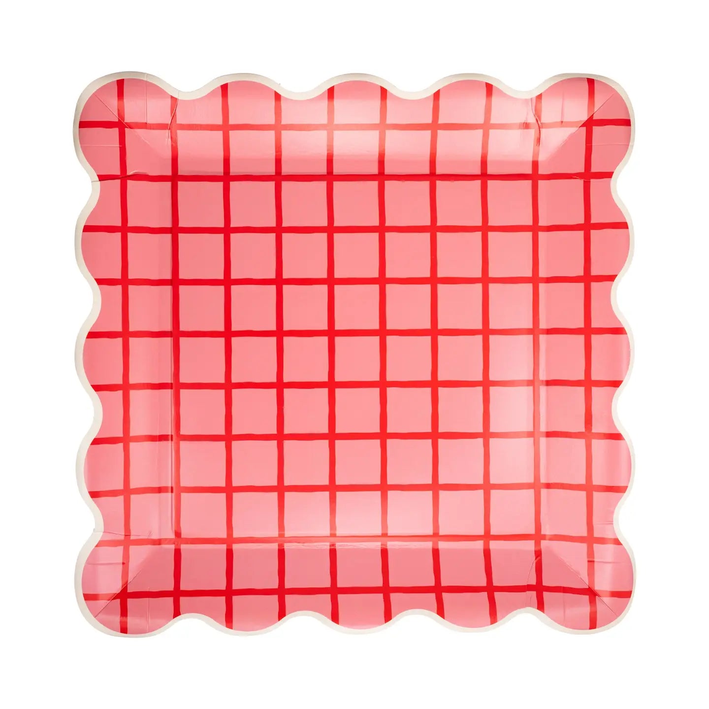 Red and Pink Grid Scallop Plate