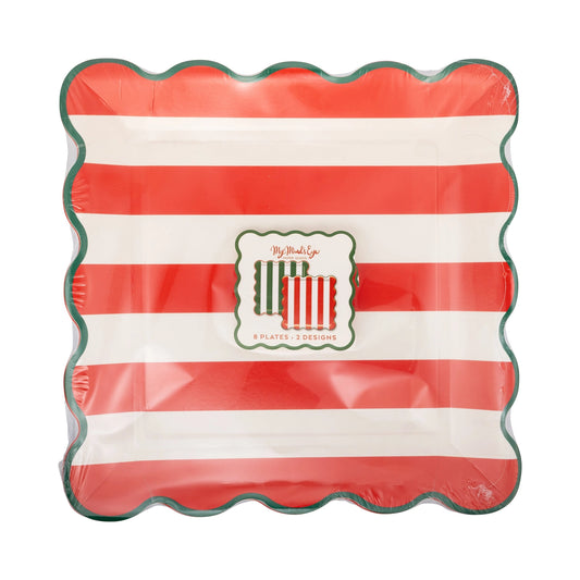 Red and Green Striped Plate Set
