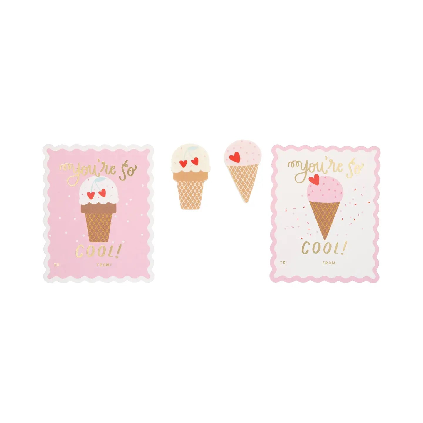 Ice Cream Valentine's Cards and Erasers