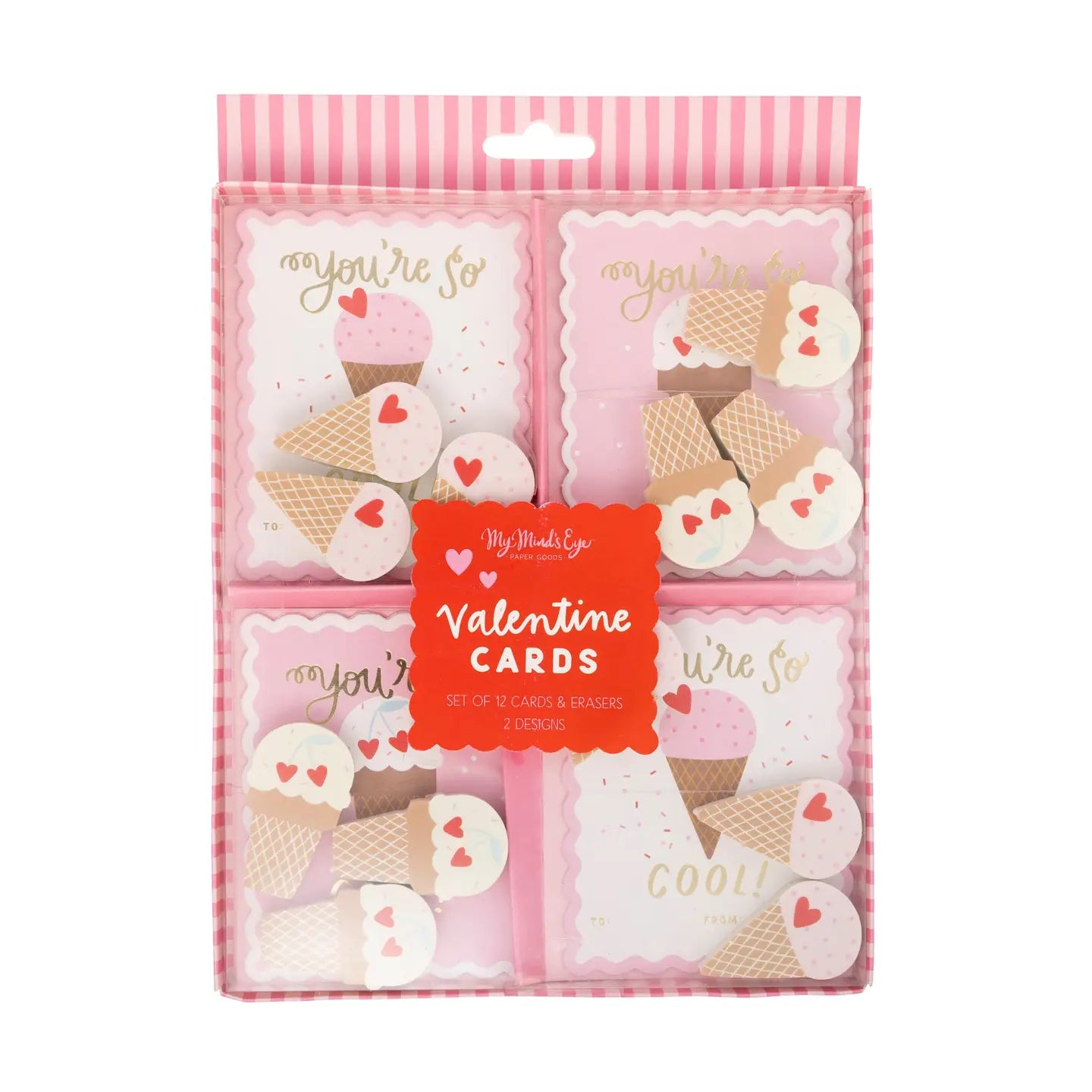 Ice Cream Valentine's Cards and Erasers