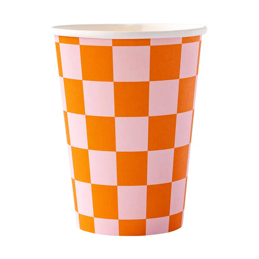 Pink Pumpkin Checkered Party Cups